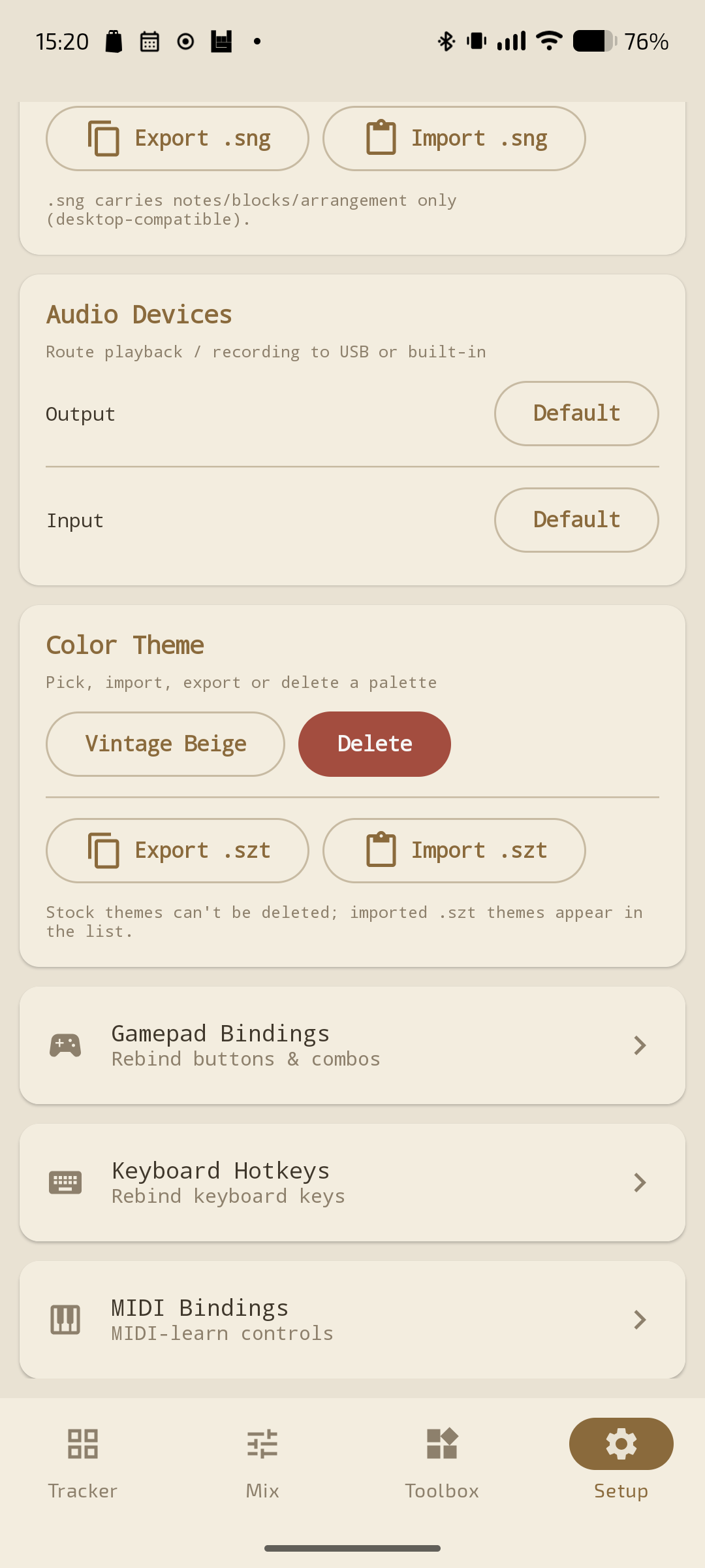 Setup — input bindings