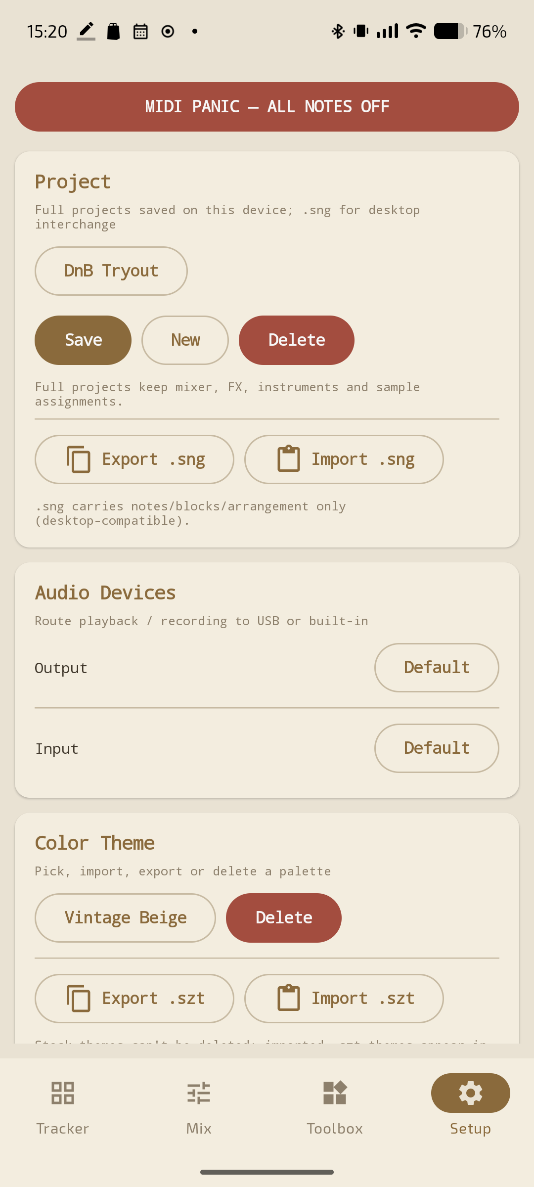 Setup tab